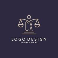 cx iniciales conjunto con el escamas de justicia icono, diseño inspiración para ley empresas en un moderno y lujoso estilo vector