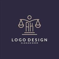 Alaska iniciales conjunto con el escamas de justicia icono, diseño inspiración para ley empresas en un moderno y lujoso estilo vector