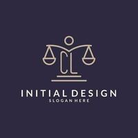 cl iniciales conjunto con el escamas de justicia icono, diseño inspiración para ley empresas en un moderno y lujoso estilo vector