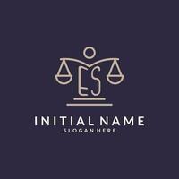 ES initials combined with the scales of justice icon, design inspiration for law firms in a modern and luxurious style vector