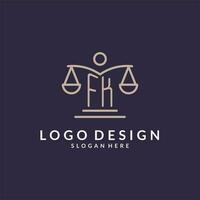 FK initials combined with the scales of justice icon, design inspiration for law firms in a modern and luxurious style vector