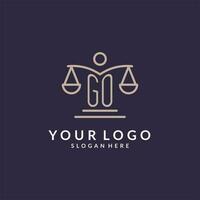 GO initials combined with the scales of justice icon, design inspiration for law firms in a modern and luxurious style vector