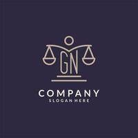 GN initials combined with the scales of justice icon, design inspiration for law firms in a modern and luxurious style vector