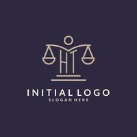 ht iniciales conjunto con el escamas de justicia icono, diseño inspiración para ley empresas en un moderno y lujoso estilo vector