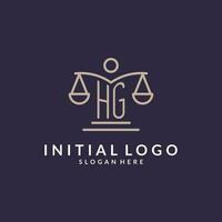 HG initials combined with the scales of justice icon, design inspiration for law firms in a modern and luxurious style vector