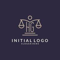 hg iniciales conjunto con el escamas de justicia icono, diseño inspiración para ley empresas en un moderno y lujoso estilo vector