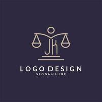 JK initials combined with the scales of justice icon, design inspiration for law firms in a modern and luxurious style vector