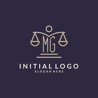 MG initials combined with the scales of justice icon, design inspiration for law firms in a modern and luxurious style vector