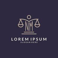 NM initials combined with the scales of justice icon, design inspiration for law firms in a modern and luxurious style vector