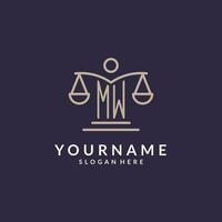 MW initials combined with the scales of justice icon, design inspiration for law firms in a modern and luxurious style vector