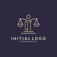 QT initials combined with the scales of justice icon, design inspiration for law firms in a modern and luxurious style vector