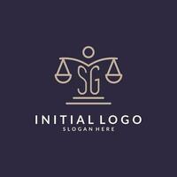 SG initials combined with the scales of justice icon, design inspiration for law firms in a modern and luxurious style vector