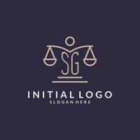 SG initials combined with the scales of justice icon, design inspiration for law firms in a modern and luxurious style vector