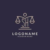 SH initials combined with the scales of justice icon, design inspiration for law firms in a modern and luxurious style vector