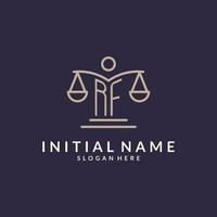 RF initials combined with the scales of justice icon, design inspiration for law firms in a modern and luxurious style vector