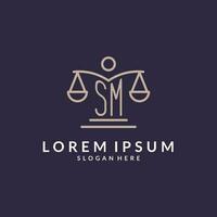 SM initials combined with the scales of justice icon, design inspiration for law firms in a modern and luxurious style vector