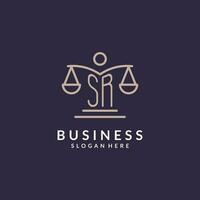 SR initials combined with the scales of justice icon, design inspiration for law firms in a modern and luxurious style vector