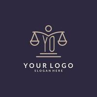 YO initials combined with the scales of justice icon, design inspiration for law firms in a modern and luxurious style vector