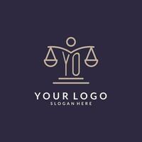 YO initials combined with the scales of justice icon, design inspiration for law firms in a modern and luxurious style vector