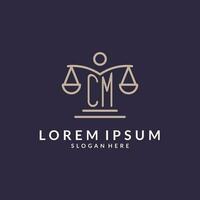 CM initials combined with the scales of justice icon, design inspiration for law firms in a modern and luxurious style vector