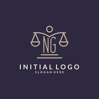 ng iniciales conjunto con el escamas de justicia icono, diseño inspiración para ley empresas en un moderno y lujoso estilo vector