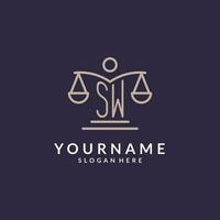 SW initials combined with the scales of justice icon, design inspiration for law firms in a modern and luxurious style vector