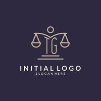 tg iniciales conjunto con el escamas de justicia icono, diseño inspiración para ley empresas en un moderno y lujoso estilo vector