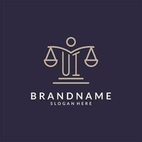 UI initials combined with the scales of justice icon, design inspiration for law firms in a modern and luxurious style vector