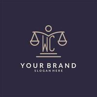 WC initials combined with the scales of justice icon, design inspiration for law firms in a modern and luxurious style vector