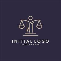 WT initials combined with the scales of justice icon, design inspiration for law firms in a modern and luxurious style vector