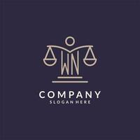 WN initials combined with the scales of justice icon, design inspiration for law firms in a modern and luxurious style vector