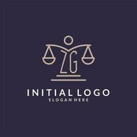 ZG initials combined with the scales of justice icon, design inspiration for law firms in a modern and luxurious style vector