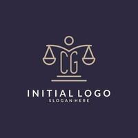 CG initials combined with the scales of justice icon, design inspiration for law firms in a modern and luxurious style vector