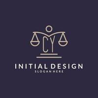 CY initials combined with the scales of justice icon, design inspiration for law firms in a modern and luxurious style vector