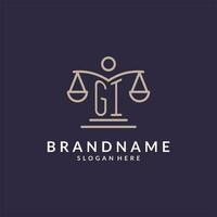 GI initials combined with the scales of justice icon, design inspiration for law firms in a modern and luxurious style vector