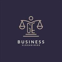 GE initials combined with the scales of justice icon, design inspiration for law firms in a modern and luxurious style vector