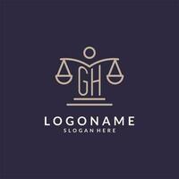 GH initials combined with the scales of justice icon, design inspiration for law firms in a modern and luxurious style vector