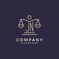jn iniciales conjunto con el escamas de justicia icono, diseño inspiración para ley empresas en un moderno y lujoso estilo vector