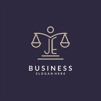 JE initials combined with the scales of justice icon, design inspiration for law firms in a modern and luxurious style vector