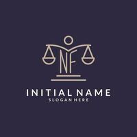 NF initials combined with the scales of justice icon, design inspiration for law firms in a modern and luxurious style vector