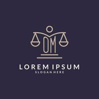 OM initials combined with the scales of justice icon, design inspiration for law firms in a modern and luxurious style vector