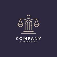 RA initials combined with the scales of justice icon, design inspiration for law firms in a modern and luxurious style vector