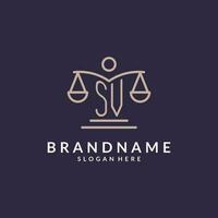 SV initials combined with the scales of justice icon, design inspiration for law firms in a modern and luxurious style vector