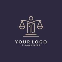 RO initials combined with the scales of justice icon, design inspiration for law firms in a modern and luxurious style vector