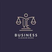 VE initials combined with the scales of justice icon, design inspiration for law firms in a modern and luxurious style vector