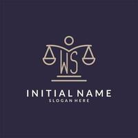 WS initials combined with the scales of justice icon, design inspiration for law firms in a modern and luxurious style vector