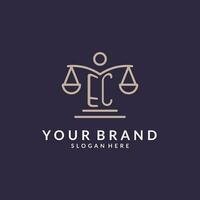 EC initials combined with the scales of justice icon, design inspiration for law firms in a modern and luxurious style vector