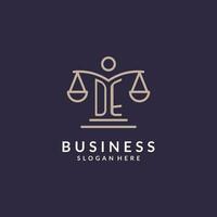 DE initials combined with the scales of justice icon, design inspiration for law firms in a modern and luxurious style vector