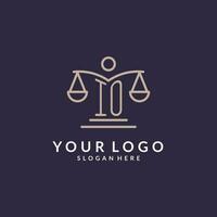 io iniciales conjunto con el escamas de justicia icono, diseño inspiración para ley empresas en un moderno y lujoso estilo vector