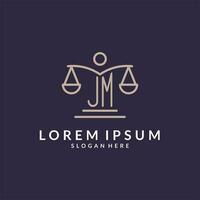 JM initials combined with the scales of justice icon, design inspiration for law firms in a modern and luxurious style vector